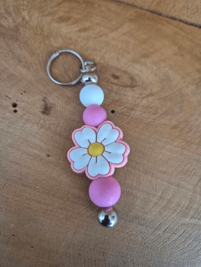 Porte clef fleur rose
