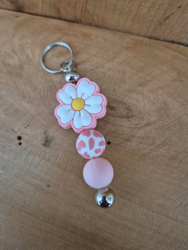 Porte clef fleur rose