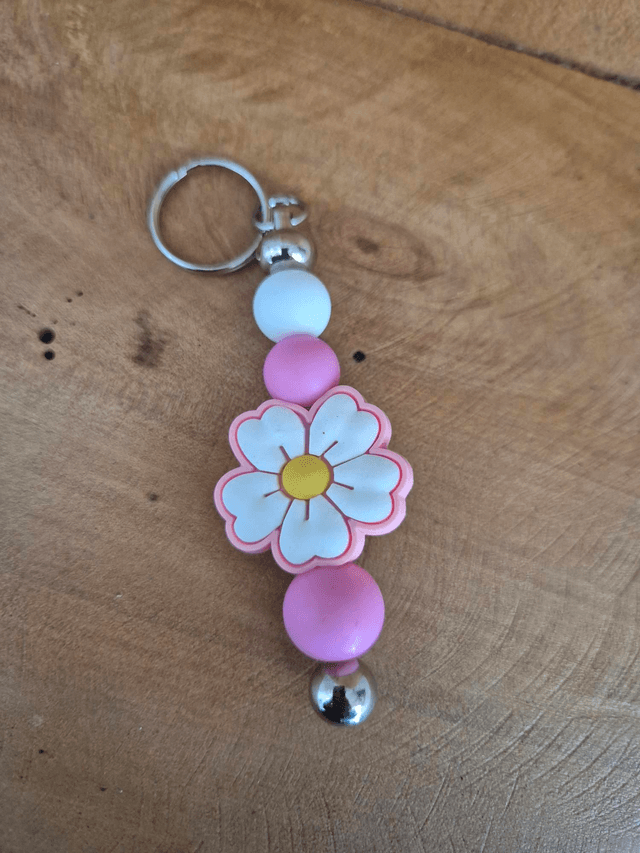 Porte clef fleur rose